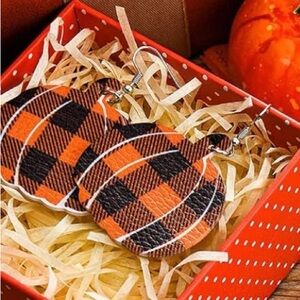 NEW NWT Plaid Pumpkin Thanksgiving Earrings Buffalo Check Fall Holiday Jewelry